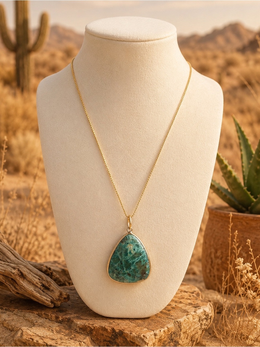 Serafina 12” Gold Tone Teal Stone Pendant Necklace